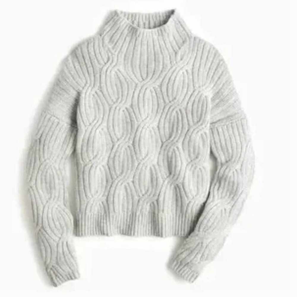J.Crew Collection Grey cashmere cable-knit turtleneck sweater jumper K2949 S